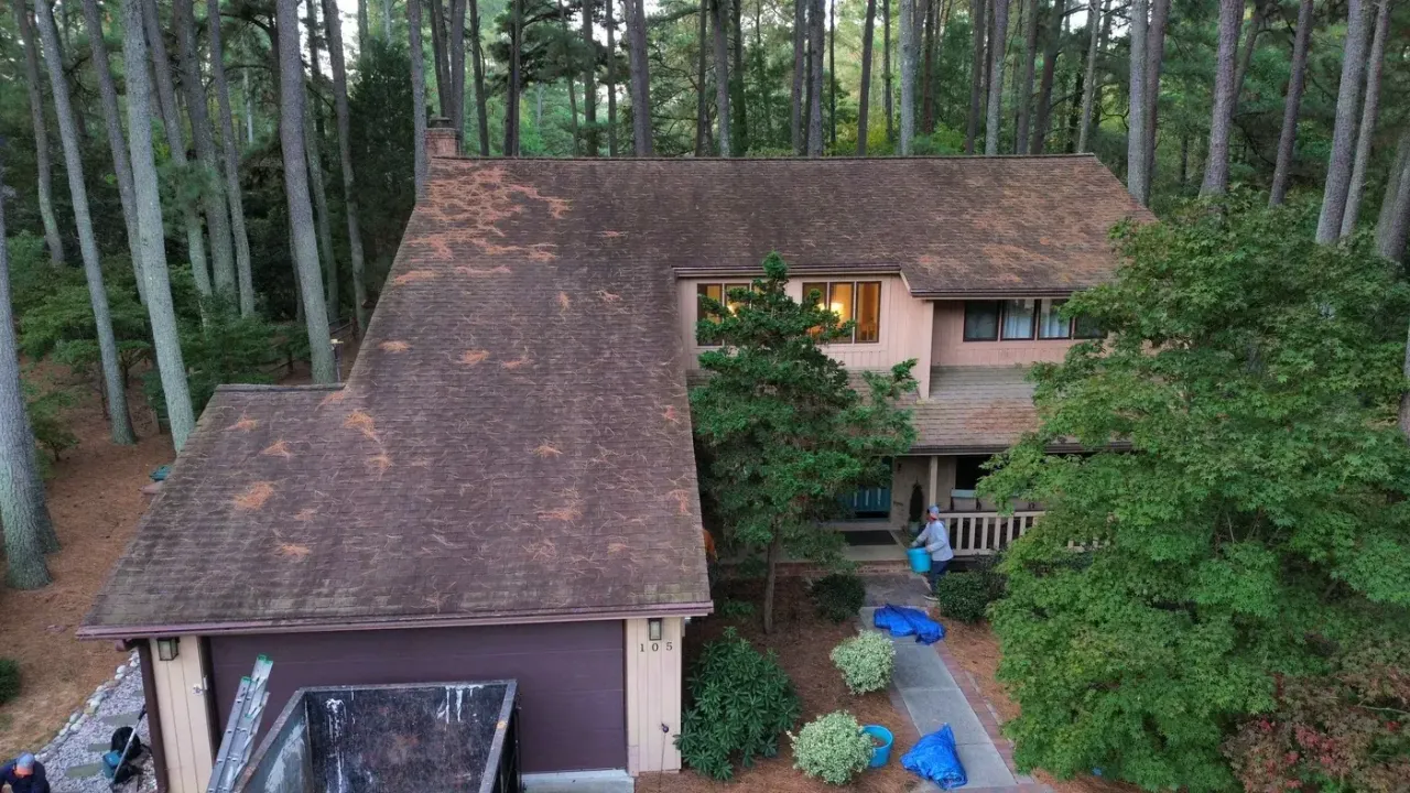 Roof on Abernathy Ct in Cary, NC before the roof replacement