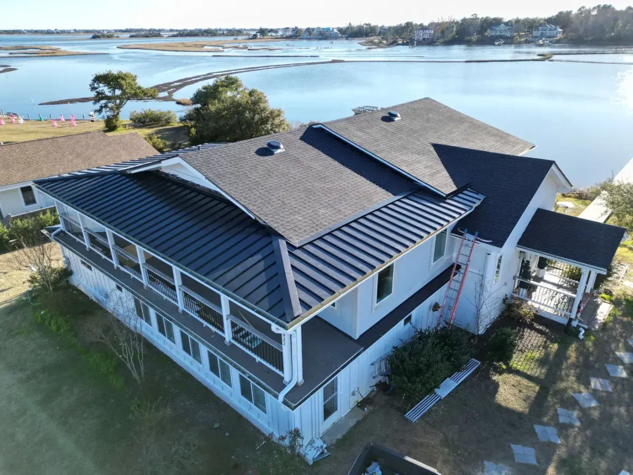 Completed roof replacement with Charcoal GAF Timberline HDZ shingles on Batson Rd in Wilmington, NC