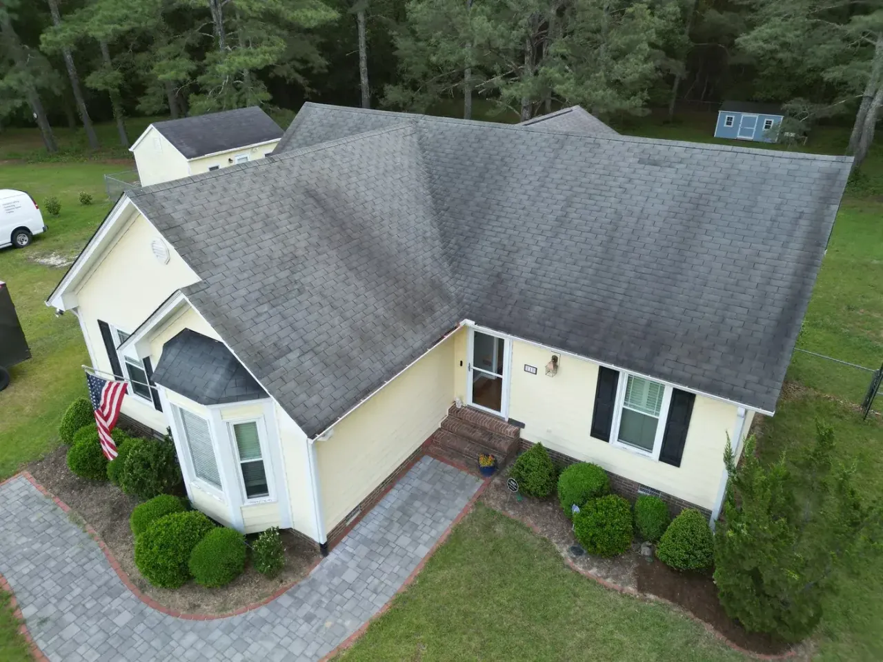 Roof on Benton Place Dr in Angier, NC before the roof replacement