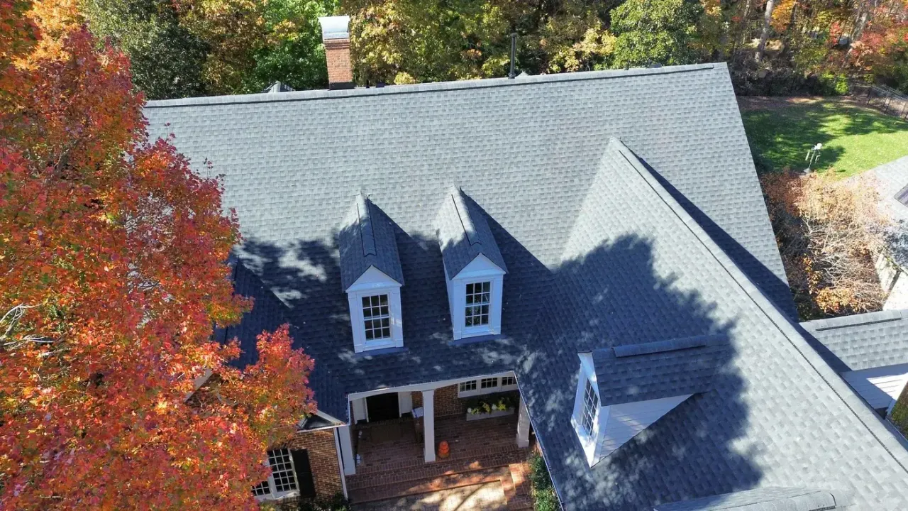 Completed roof replacement with Charcoal GAF Timberline HDZ shingles on Carlton Square Place in Raleigh, NC