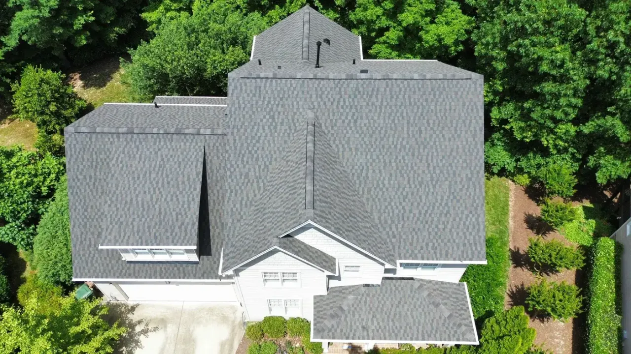 Completed roof replacement with Appalachian Sky GAF Timberline HDZ shingles on Chesterfield Dr in Cary, NC