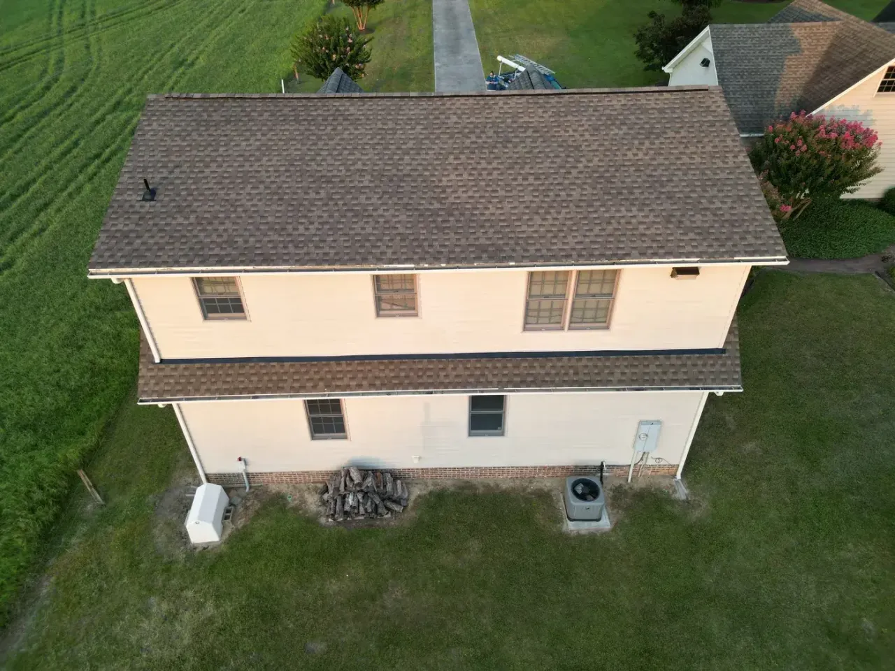 Completed roof replacement with Weathered Wood GAF Timberline HDZ shingles on Christmas Tree Rd in Dunn, NC