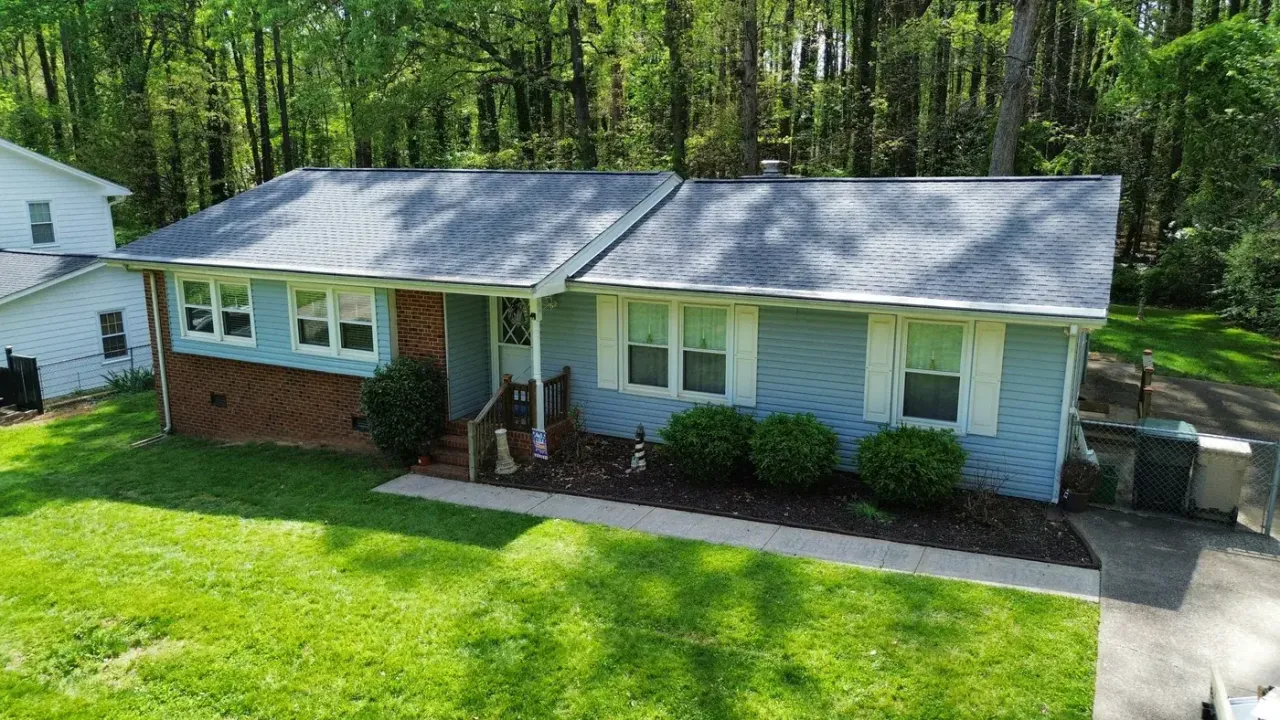 Completed roof replacement with Pewter Gray GAF Timberline HDZ shingles on Claymore Dr in Garner, NC