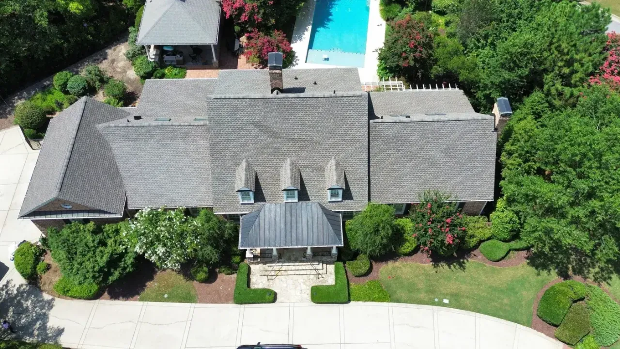 Completed roof replacement with Weathered Wood GAF Timberline HDZ shingles on Cook Ridge Ct in Raleigh, NC