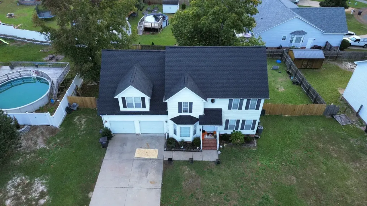 Completed roof replacement with Charcoal GAF Timberline HDZ shingles on Crystal Spring Dr in Sanford, NC