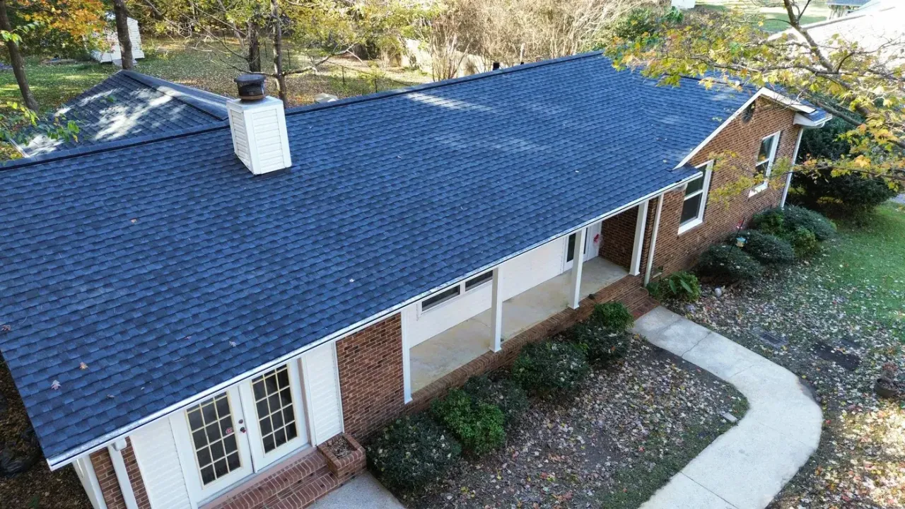 Completed roof replacement with Charcoal GAF Timberline Ultra HDZ shingles on Englewood Dr in Apex, NC