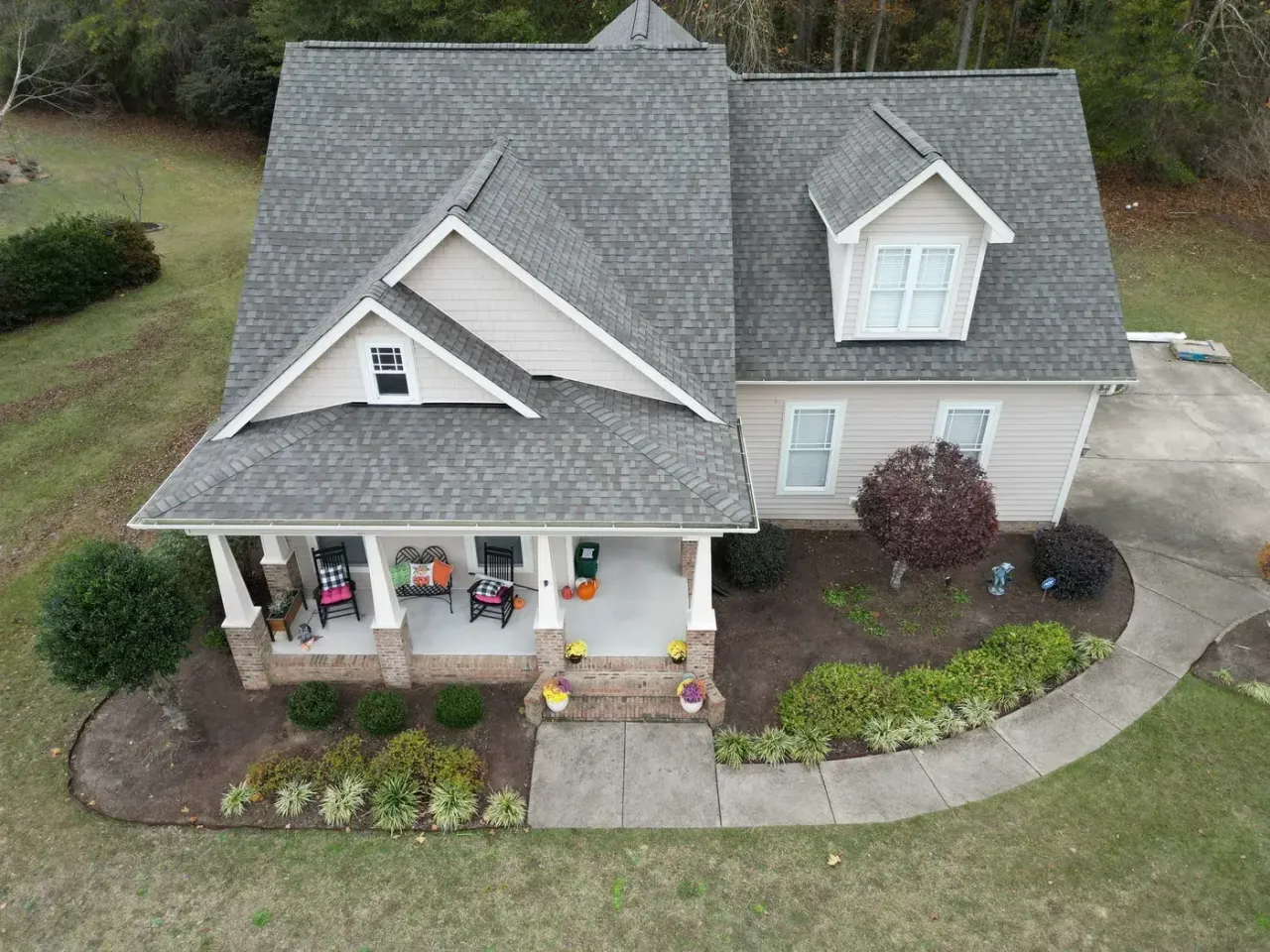 Completed roof replacement with Weathered Wood CertainTeed Landmark shingles on Ferris Cir in Angier, NC
