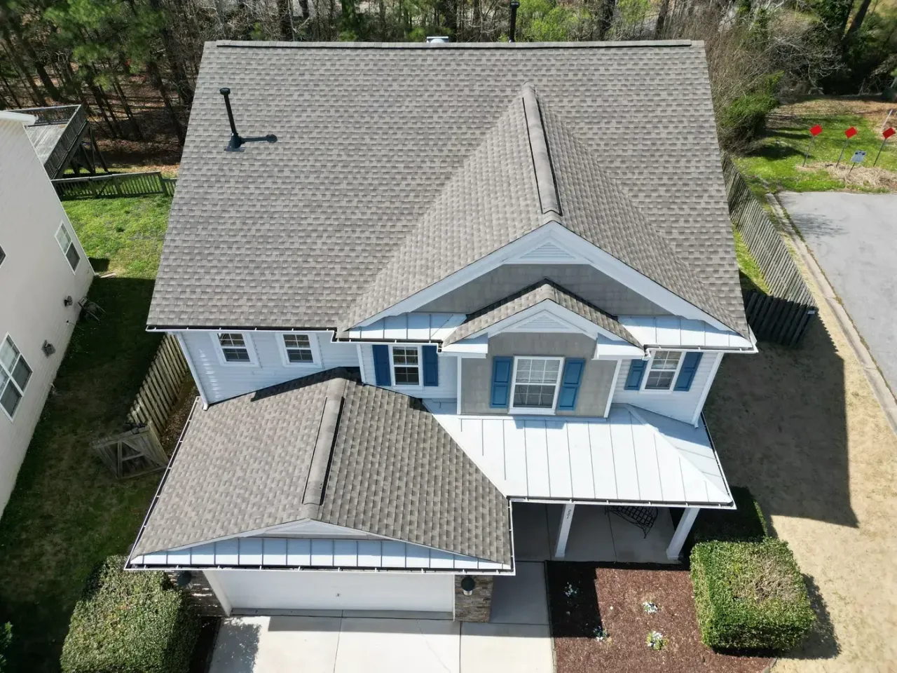 Completed roof replacement with Weathered Wood GAF Timberline HDZ shingles on Georgetown Dr in Clayton, NC