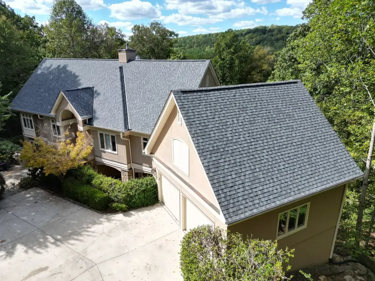 Completed roof replacement with Pewter Gray CertainTeed Landmark Pro shingles on Glenn Glade in Chapel Hill, NC