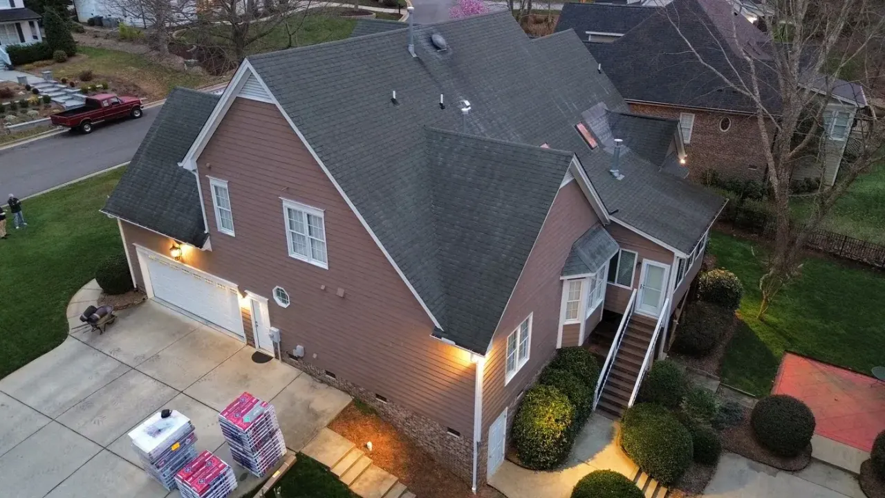 Roof on Heather Bluffs Dr in Garner, NC before the roof replacement