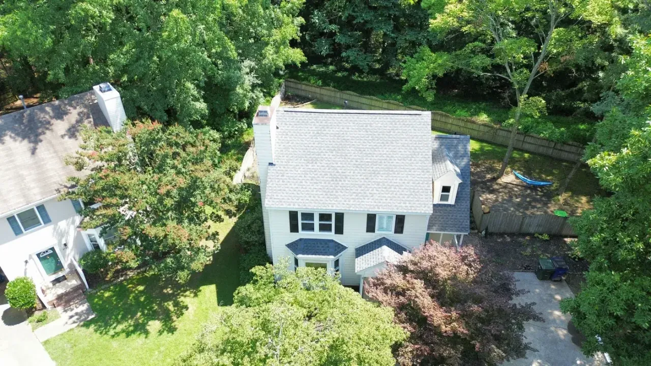 Completed roof replacement with Pewter Gray GAF Timberline HDZ shingles on Kempsford Pl in Raleigh, NC