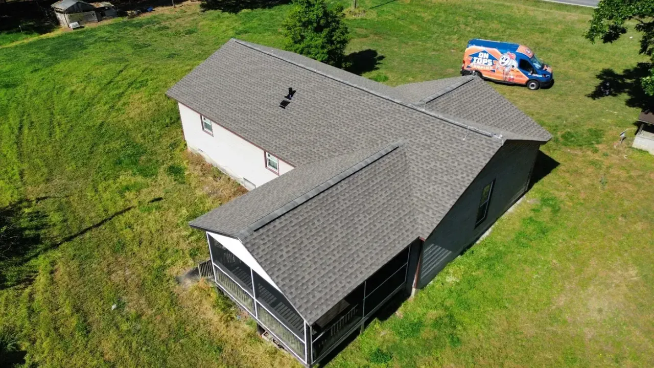 Completed roof replacement with Weathered Wood GAF Timberline HDZ shingles on Lake Wheeler Rd in Fuquay-Varina, NC
