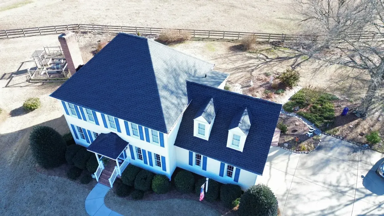 Completed roof replacement with Charcoal GAF Timberline HDZ shingles on Larimer Ct in Fuquay-Varina, NC
