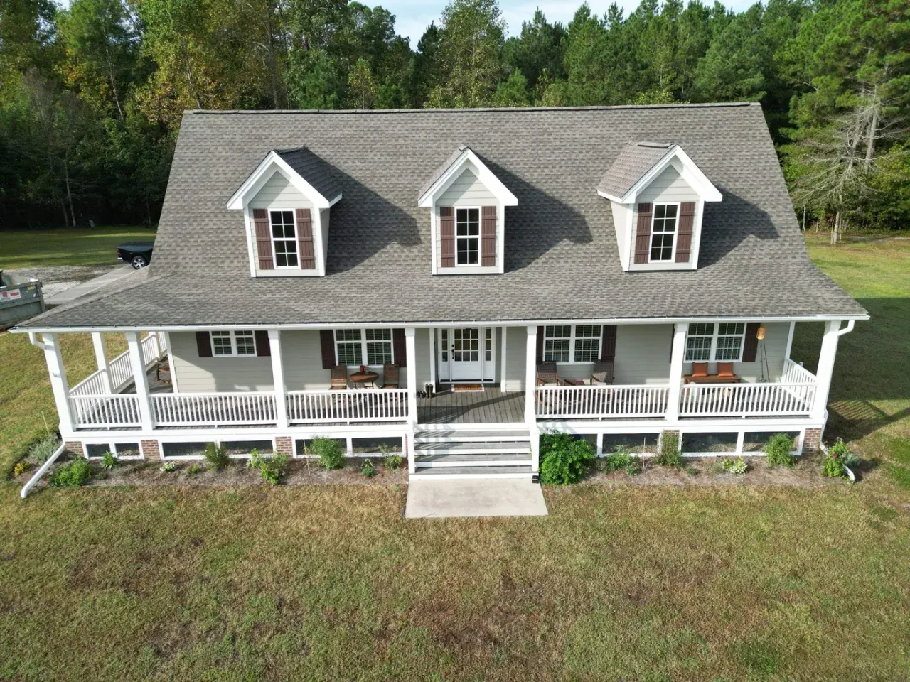 Completed roof replacement with Weathered Wood GAF Timberline HDZ shingles on Lasater Rd in Dunn, NC