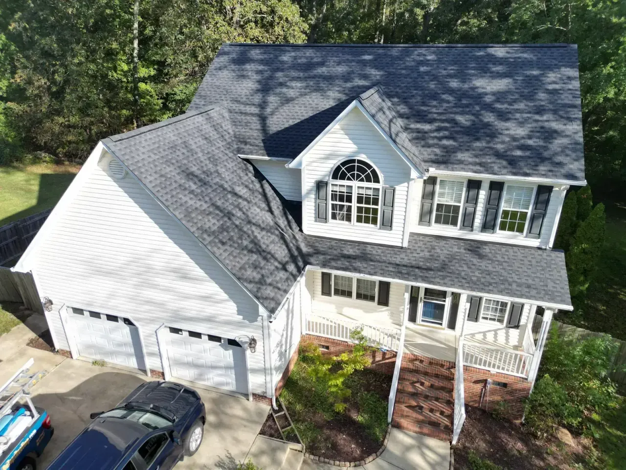 Completed roof replacement with Charcoal GAF Timberline HDZ shingles on Leach Dr in Garner, NC