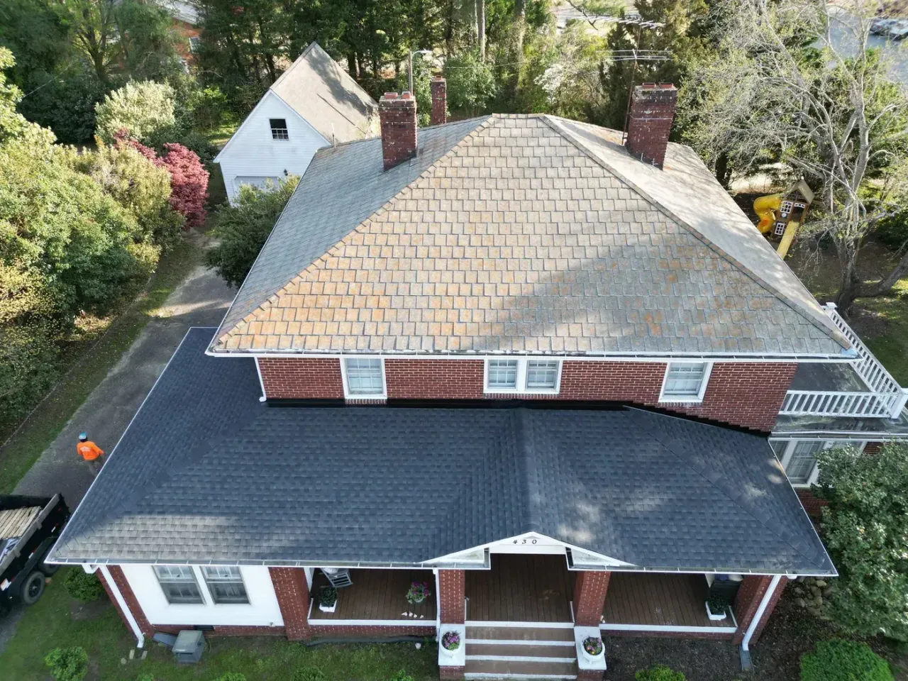 Completed roof replacement with Charcoal GAF Timberline HDZ shingles on Leslie Campbell Ave in Lillington, NC