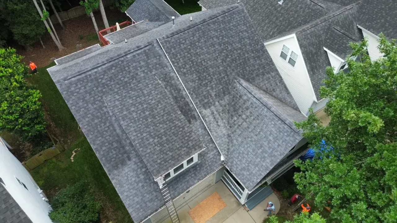 Roof on Marsh Landing Dr in Holly Springs, NC before the roof replacement