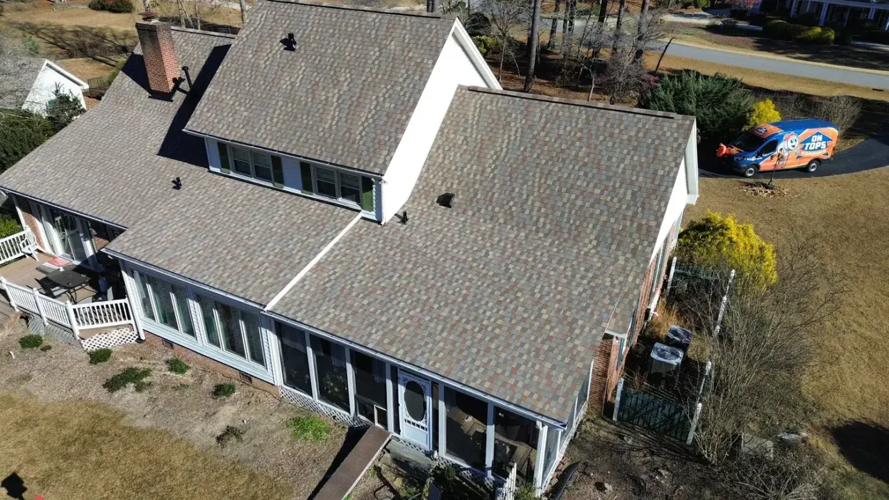 Completed roof replacement with Golden Harvest GAF Timberline HDZ shingles on Muirfield Dr in Fuquay-Varina, NC