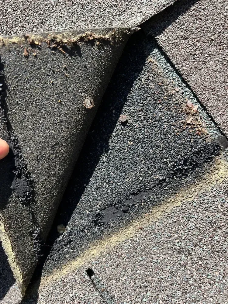 Nail pop pushing through shingle surface creating a raised bump and leak path