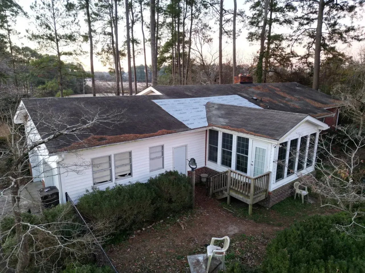 Roof on NC 210 in Angier, NC before the roof replacement
