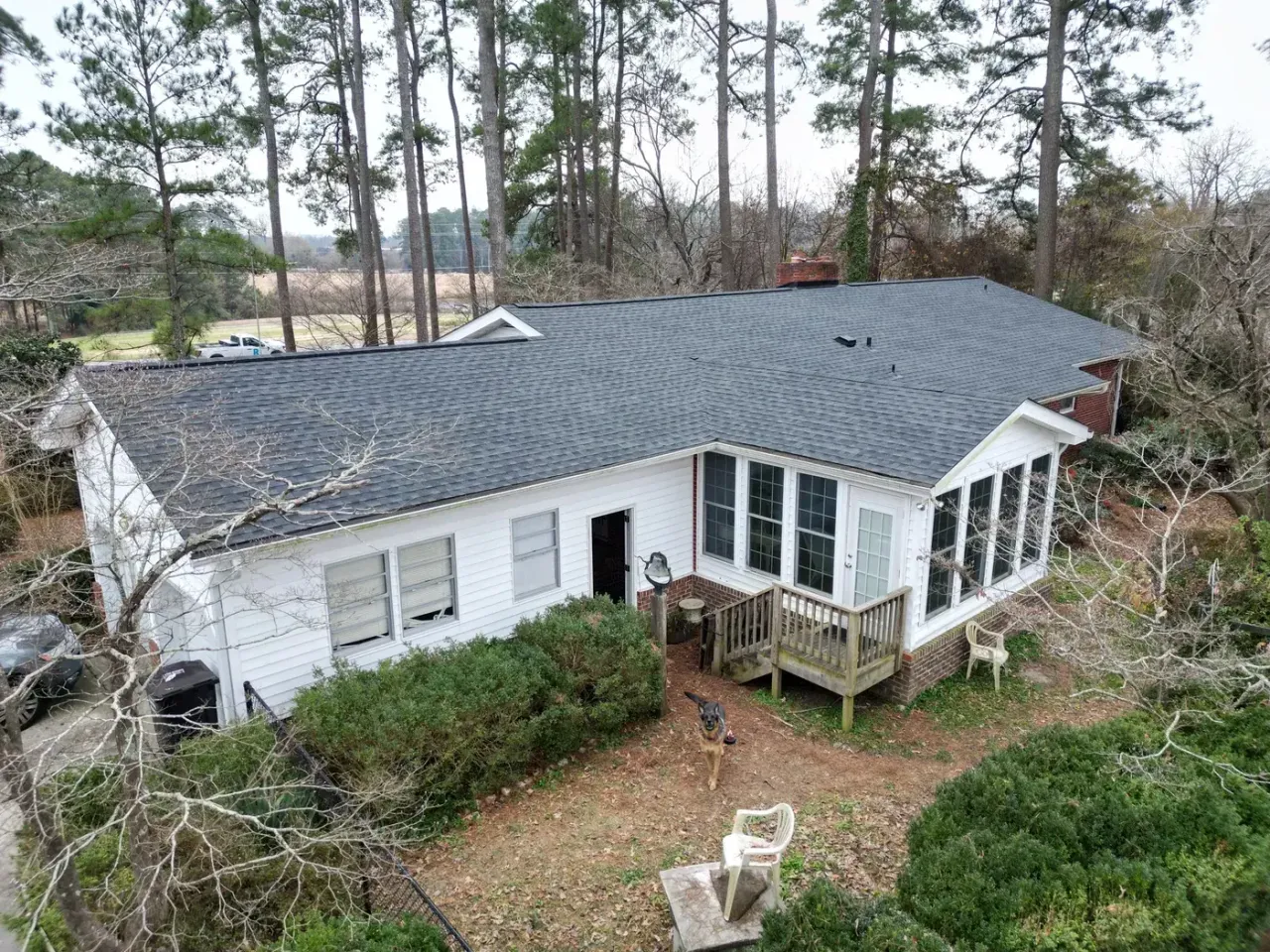 Completed roof replacement with Charcoal GAF Timberline HDZ shingles on NC 210 in Angier, NC