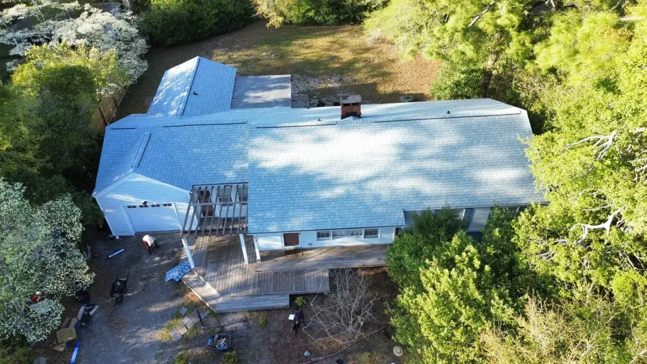 Completed roof replacement with Silver Birch CertainTeed Landmark shingles on Pine St in Wilmington, NC