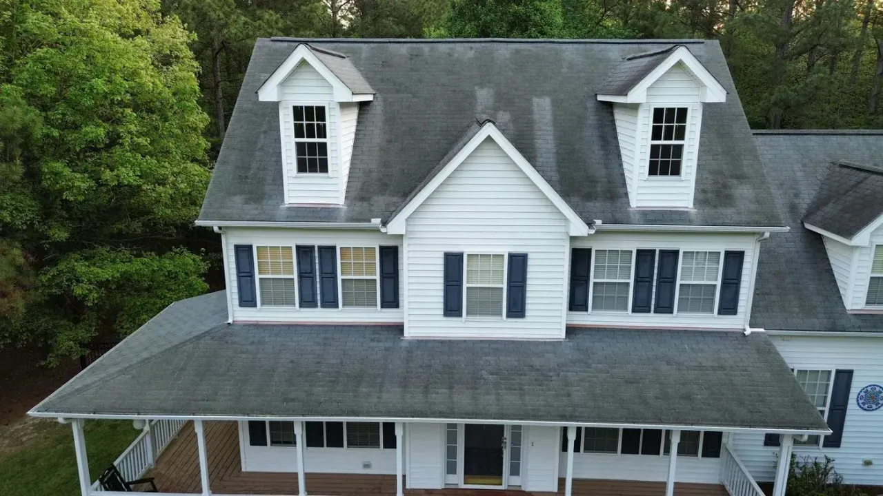 Roof on Poplar Forest Ln in Pittsboro, NC before the roof replacement