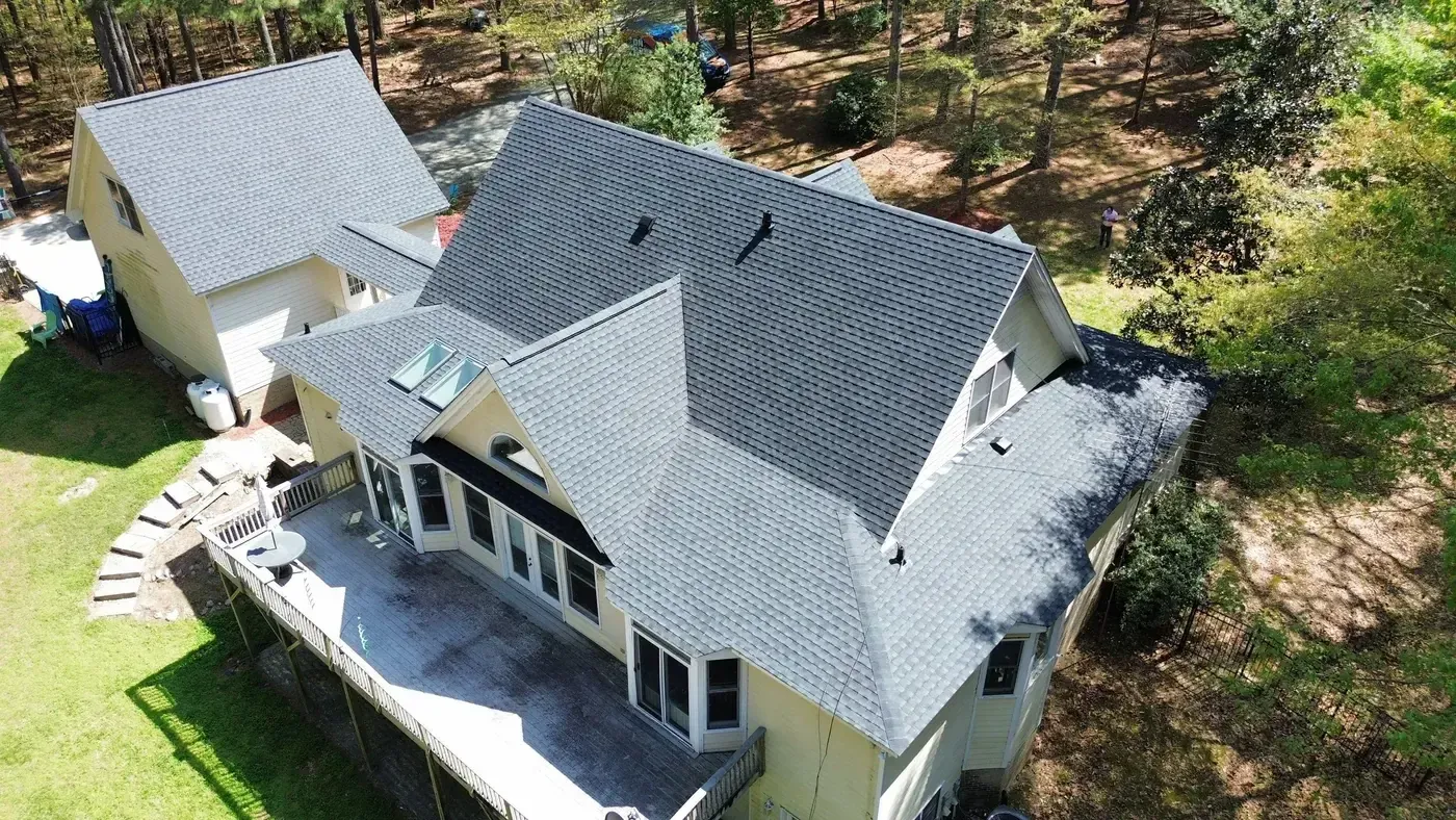 Completed On Tops Roofing project on Red Maple Ct in Apex, NC with new GAF Timberline Ultra HDZ Charcoal architectural shingles