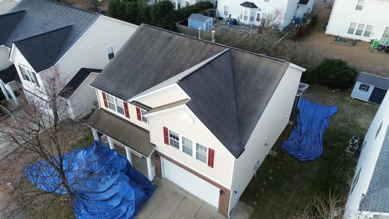 Roof on Roaring Rapids Road in Raleigh, NC before the roof replacement