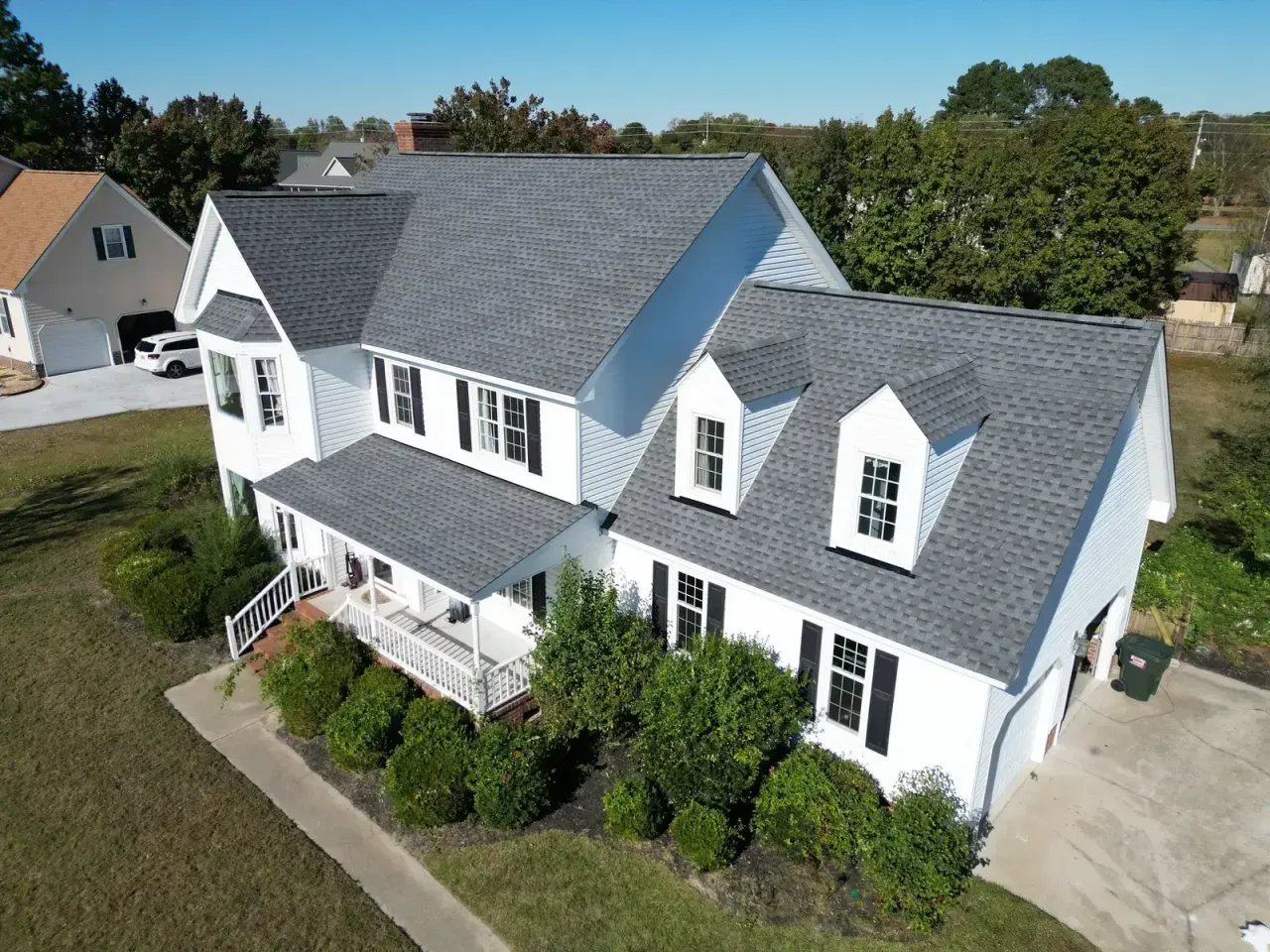 Completed roof replacement with Pewter Gray GAF Timberline HDZ shingles on Roundtree Ln in Goldsboro, NC