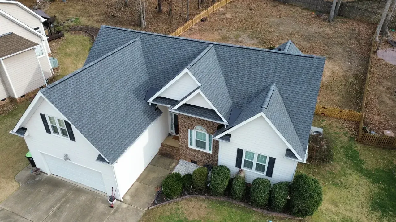 Roof on Saranac Ridge Dr in Holly Springs, NC after the roof replacement