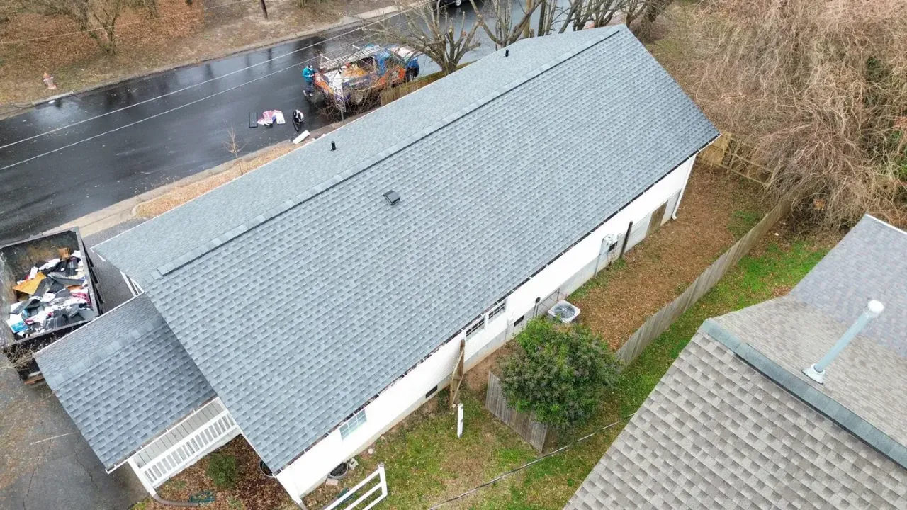 Completed roof replacement with Pewter Gray GAF Timberline HDZ shingles on South Roxboro St in Durham, NC