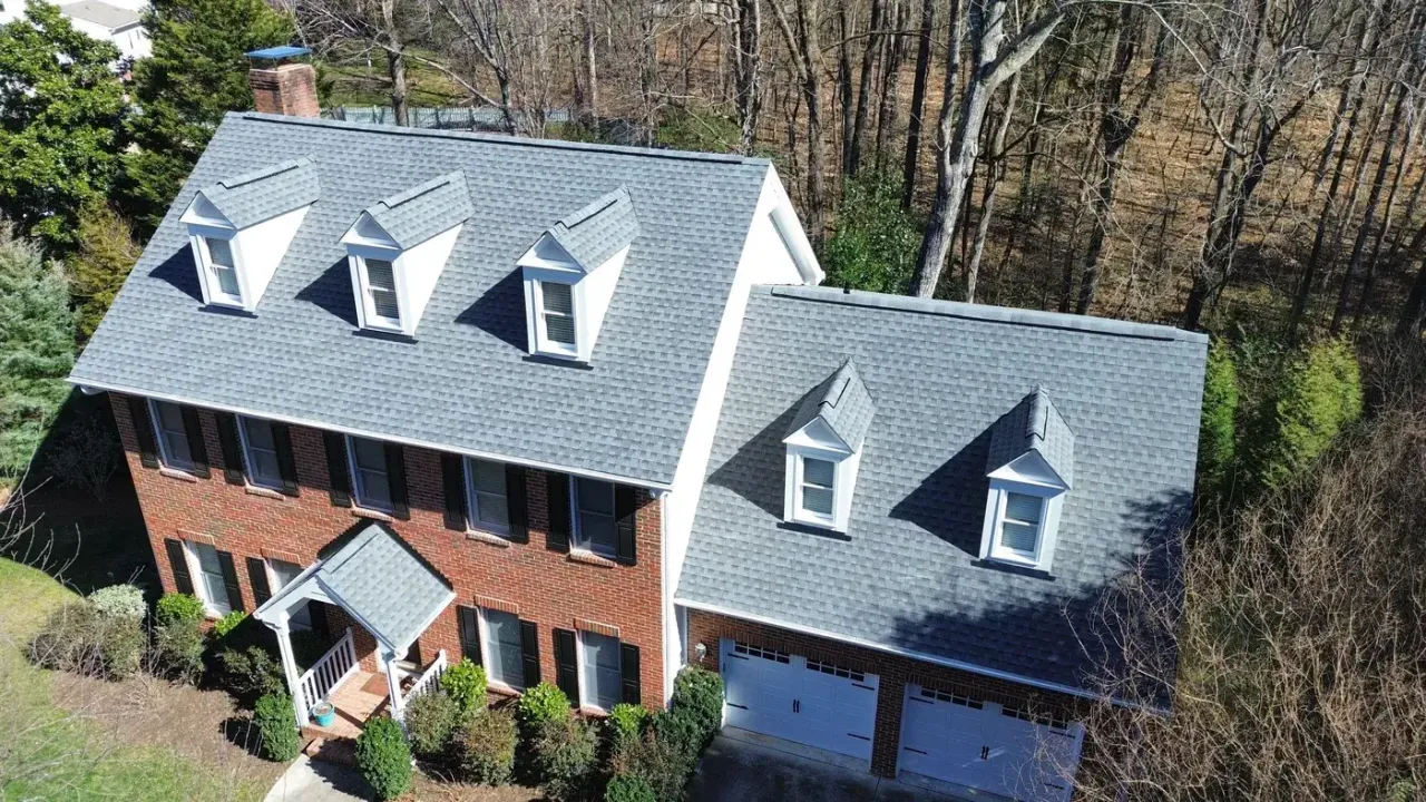 Completed roof replacement with Pewter Gray GAF Timberline HDZ shingles on Stoneleigh Dr in Cary, NC