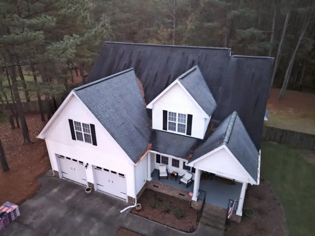 Roof on Thicket Dr in Angier, NC before the roof replacement