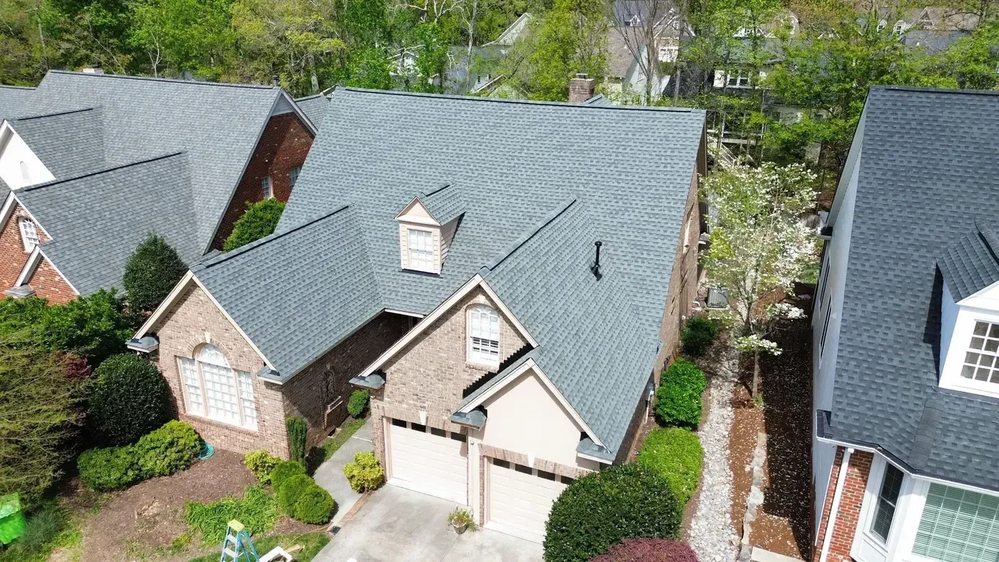 Completed GAF Timberline HDZ Slate roof replacement at Yorkchester Way, Raleigh NC
