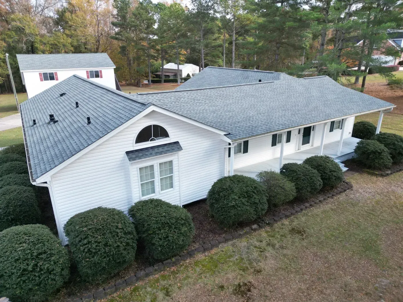 Completed roof replacement on a home on Zachs Mill Rd in Angier